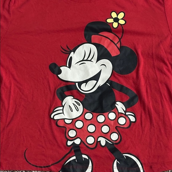 Disney Minnie Mouse Long Sleeve Pullover Cropped Shirt Womens Red Small - Picture 2 of 5